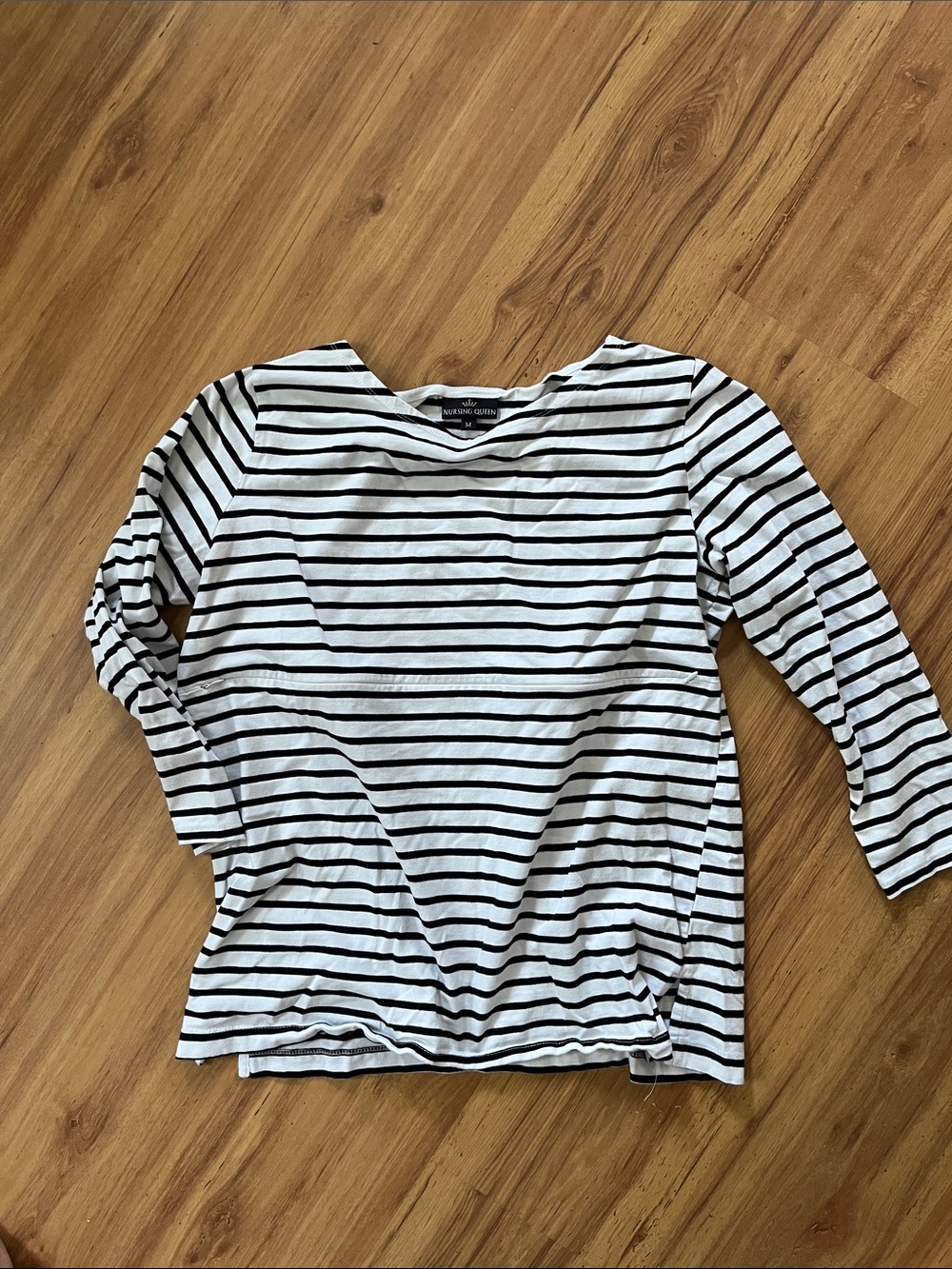 Nursing Queen Black & White Striped Long Sleeve Nursing Top
